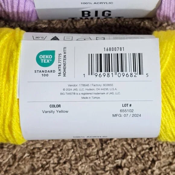 Lot of 4 Big Twist Value Yarn 380 Yds Each Varisty Gold/Yellow Plum Soft Purple - Picture 6 of 6